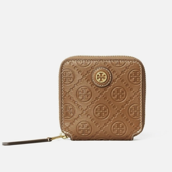 Tory Burch T Monogram Leather Bi-fold wallet Moose - Picture 1 of 7